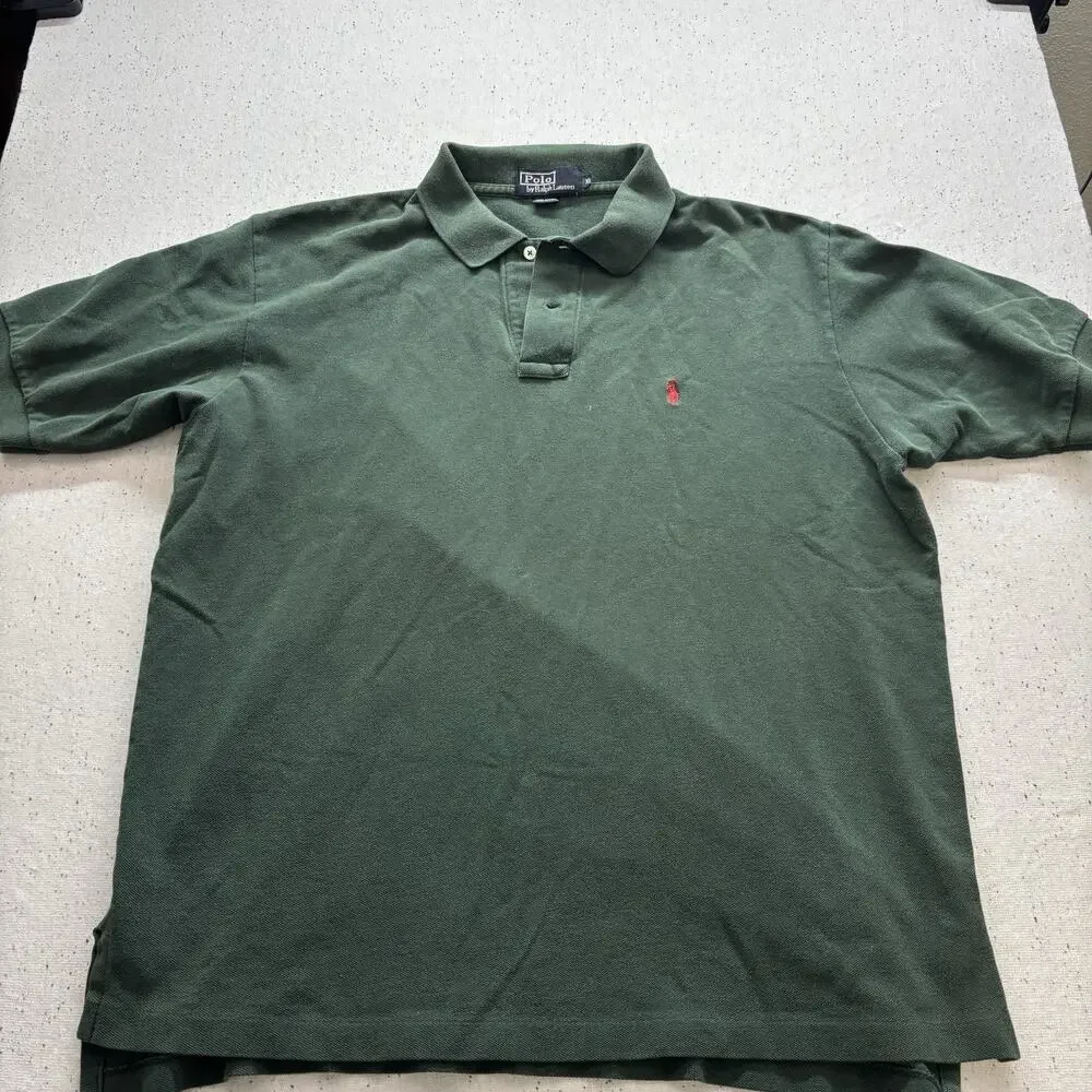 Vintage Polo Ralph Lauren Shirt Mens XL Green Pique Cotton Red Pony 90s Y2K